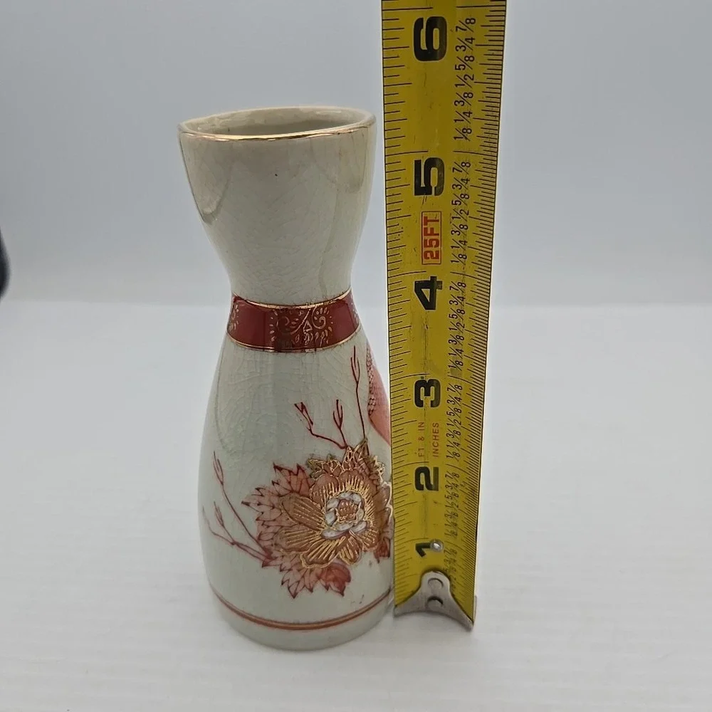 Vintage Japan Sake Porcelain Vase Peacock Chrysanthemum Gold Gilt 5.5